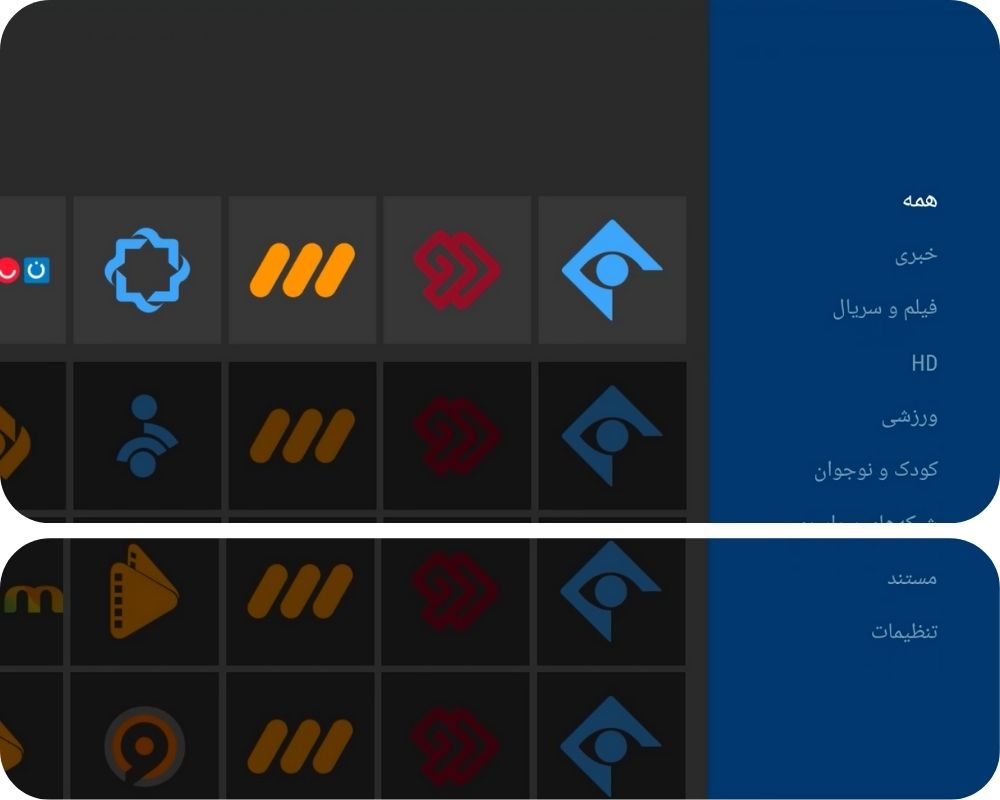 اپلیکیشن IPTV امید، دسته‌بندی کانال‌ها